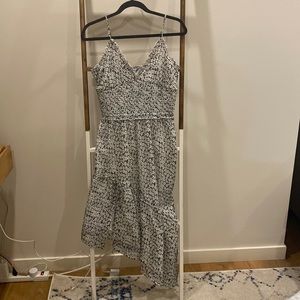 Leith Asymmetrical Black and white floral pattern dress